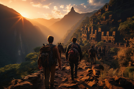 Travelers exploring tourist destinations around the world, capturing the beauty of diverse cultures, stunning landscapes, and iconic landmarks. Generated with AIの素材