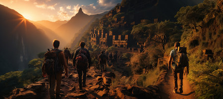 Travelers exploring tourist destinations around the world, capturing the beauty of diverse cultures, stunning landscapes, and iconic landmarks. Generated with AIの素材