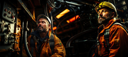 Oil Rig Worker: An oil rig worker operates heavy machinery on a remote and hazardous offshore platform.Generated with AIの素材