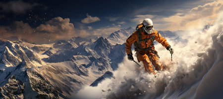Jumping skier skiing. Extreme  sports on mountain,Generated with AIの素材