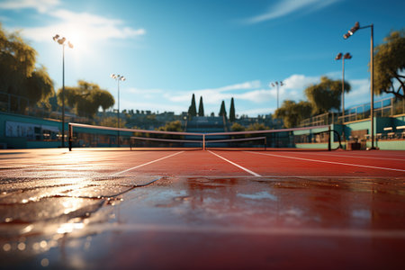 Tennis: Two athletes engage in an intense rally, gracefully swinging their tennis rackets.Generated with AIの素材