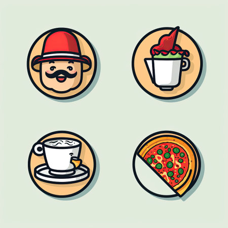 Food Icons: Icons featuring a pizza slice, coffee cup, and chef's hat for food lovers.Generated with AIの素材