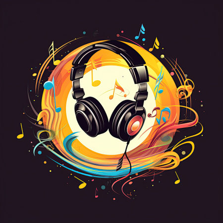 Music Icons: Musical notes, headphones, and a vinyl record icon for music enthusiasts.Generated with AIの素材