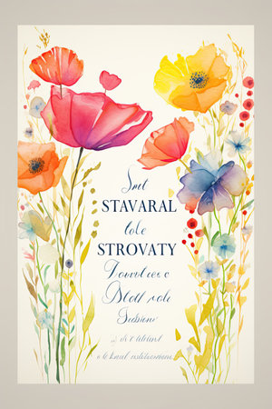 Whimsical Watercolor Invitation: A whimsical invitation featuring watercolor paintings of flowers.Generated with AIの素材