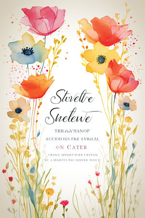 Whimsical Watercolor Invitation: A whimsical invitation featuring watercolor paintings of flowers.Generated with AIの素材