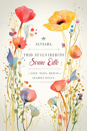 Whimsical Watercolor Invitation: A whimsical invitation featuring watercolor paintings of flowers.Generated with AIの素材