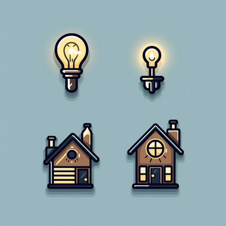 Home Icons: Icons of a house, key, and lightbulb for home-related concepts. Generated with AIの素材