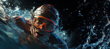 Practice Swim: Swimmers treading water as they prepare for their individual races.Generated with AIの素材