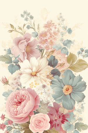 Vintage Floral Card: A vintage-style card adorned with pastel flowers and lace.Generated with AIの素材