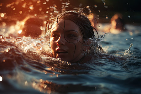 Practice Swim: Swimmers treading water as they prepare for their individual races.Generated with AIの素材