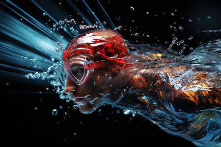 Practice Swim: Swimmers treading water as they prepare for their individual races.Generated with AIの素材