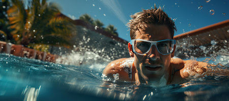 Practice Swim: Swimmers treading water as they prepare for their individual races.Generated with AIの素材