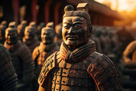 Terracotta Army: Rows of terracotta soldiers guarding the tomb of China's first emperor.Generated with AIの素材