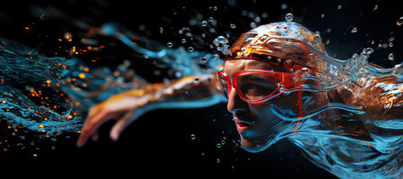 Practice Swim: Swimmers treading water as they prepare for their individual races.Generated with AIの素材