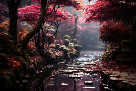 autumn through the Mystic Palette, visualize an enchanted forest scene. forest Mystic Purple color  background,の素材