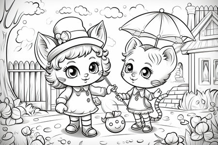 Coloring pages: Printable or digital illustrations designed for coloring with a variety of colors,Generated with AIの素材