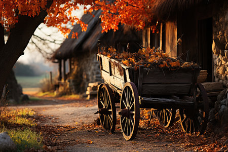 Rustic Orange :autumn's warmth and nostalgia. It could feature rustic elements such as weathered wood,Generated with AIの素材