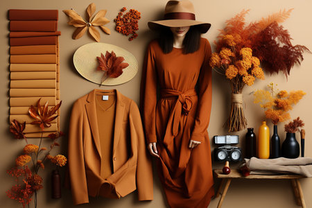 Earthy Brown for autumn might showcase the rich, earth-toned colors of the season. Generated with AIの素材