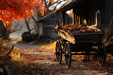 Rustic Orange :autumn's warmth and nostalgia. It could feature rustic elements such as weathered wood,Generated with AIの素材