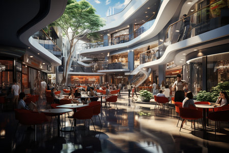 Modern shopping malls bustling with shoppers, offering a wide range of products and services.の素材