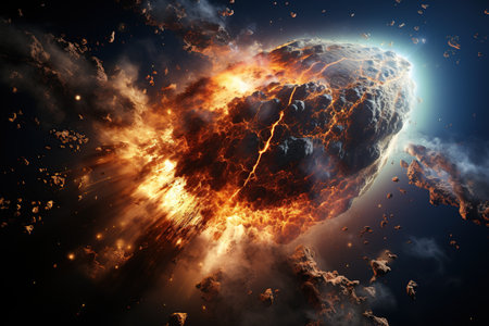 Asteroid Impact depiction of a massive asteroid colliding with Earth, Generated with AIの素材