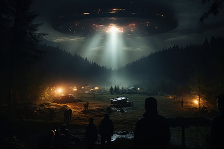 UFO Sighting: A mysterious unidentified flying object captured in the night sky,Generated with AIの素材