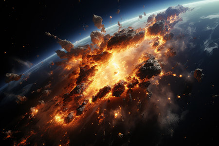 Asteroid Impact depiction of a massive asteroid colliding with Earth, Generated with AIの素材