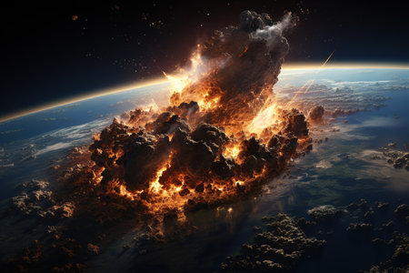 Asteroid Impact depiction of a massive asteroid colliding with Earth, Generated with AIの素材