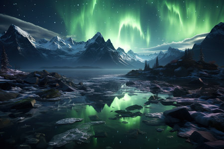 Aurora Borealis: A dazzling display of the Northern Lights, painting the night sky with vibrant colors.Generated with AIの素材