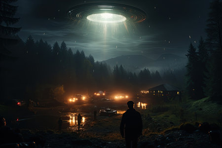 UFO Sighting: A mysterious unidentified flying object captured in the night sky,Generated with AIの素材