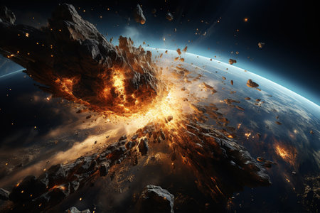 Asteroid Impact depiction of a massive asteroid colliding with Earth, Generated with AIの素材