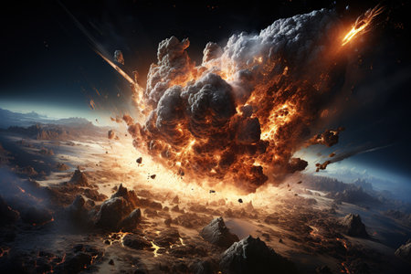 Asteroid Impact depiction of a massive asteroid colliding with Earth, Generated with AIの素材
