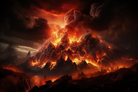 Volcanic Eruption spewing ash and lava, creating a fiery and hazardous scene.Generated with AIの素材