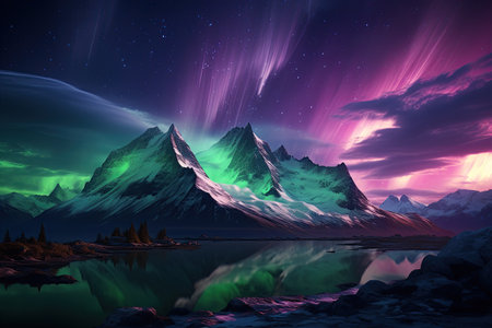 Aurora Borealis: A dazzling display of the Northern Lights, painting the night sky with vibrant colors.Generated with AIの素材