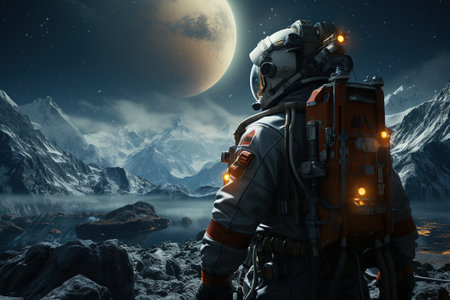 Space Exploration Astronauts on a distant planet surface representing explore the cosmos. Generated with AIの素材