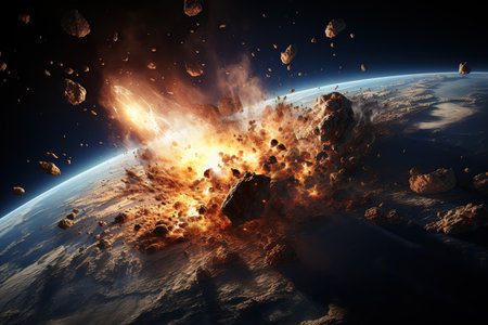 Asteroid Impact depiction of a massive asteroid colliding with Earth, Generated with AIの素材
