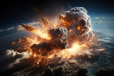 Asteroid Impact depiction of a massive asteroid colliding with Earth, Generated with AIの素材