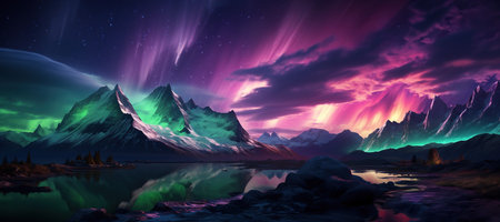 Aurora Borealis: A dazzling display of the Northern Lights, painting the night sky with vibrant colors.Generated with AIの素材