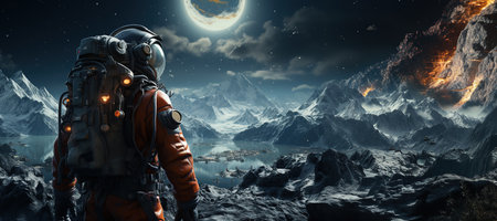 Space Exploration Astronauts on a distant planet surface representing explore the cosmos. Generated with AIの素材