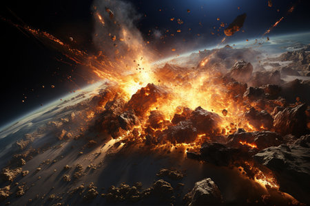 Asteroid Impact depiction of a massive asteroid colliding with Earth, Generated with AIの素材