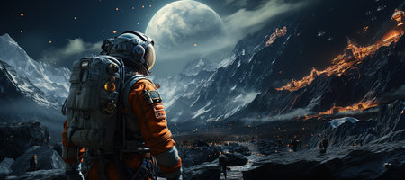 Space Exploration Astronauts on a distant planet surface representing explore the cosmos. Generated with AIの素材