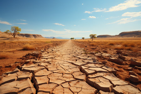 Drought Consequences: Barren and cracked earth in an arid region suffering from severe drought.Generated with AIの素材