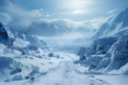 Blizzard Conditions: A snow-covered landscape during a blizzard,Generated with AIの素材