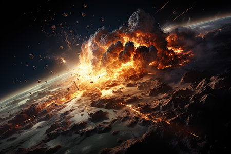 Asteroid Impact depiction of a massive asteroid colliding with Earth, Generated with AIの素材