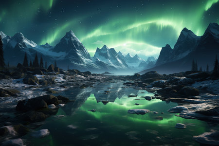 Aurora Borealis: A dazzling display of the Northern Lights, painting the night sky with vibrant colors.Generated with AIの素材
