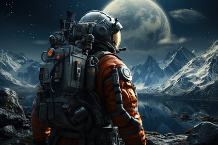 Space Exploration Astronauts on a distant planet surface representing explore the cosmos. Generated with AIの素材