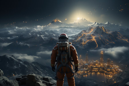 Space Exploration Astronauts on a distant planet surface representing explore the cosmos. Generated with AIの素材