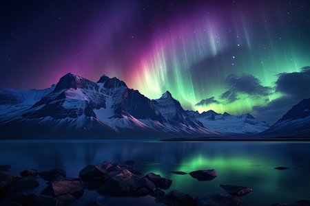 Aurora Borealis: A dazzling display of the Northern Lights, painting the night sky with vibrant colors.Generated with AIの素材