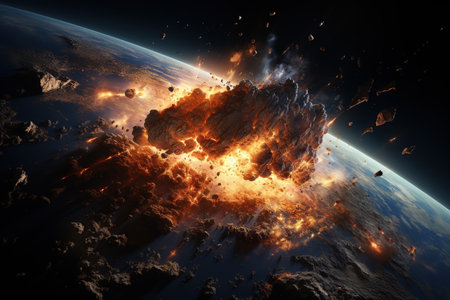 Asteroid Impact depiction of a massive asteroid colliding with Earth, Generated with AIの素材