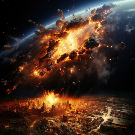 Asteroid Impact depiction of a massive asteroid colliding with Earth, Generated with AIの素材